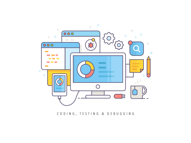 Illustration: coding testing debugging by Afsal CMK