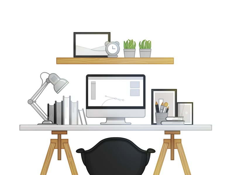 Illustration: designer desk illustration by Afsal CMK