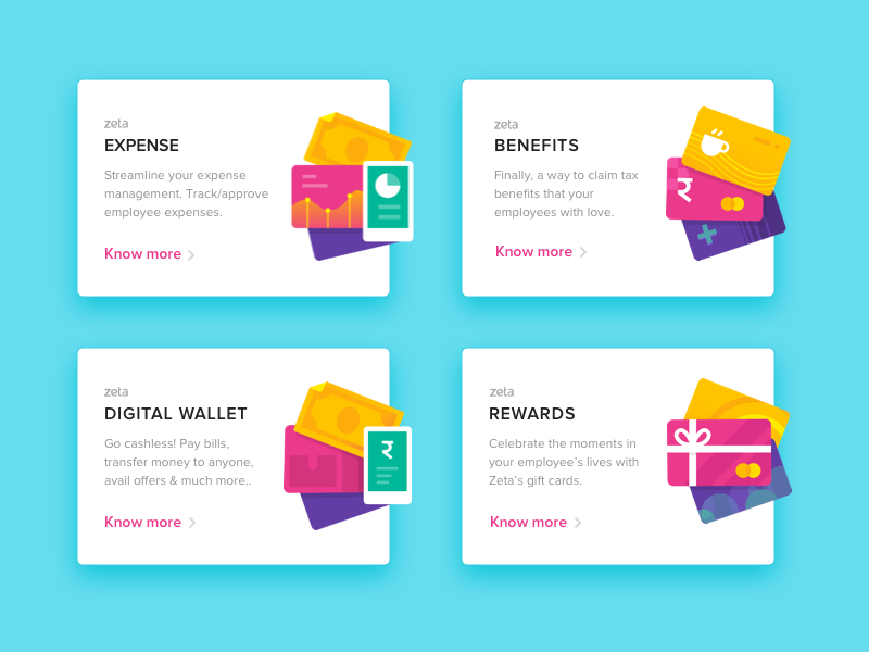 UX and product design: Homepage cards icons illustrations by Afsal CMK